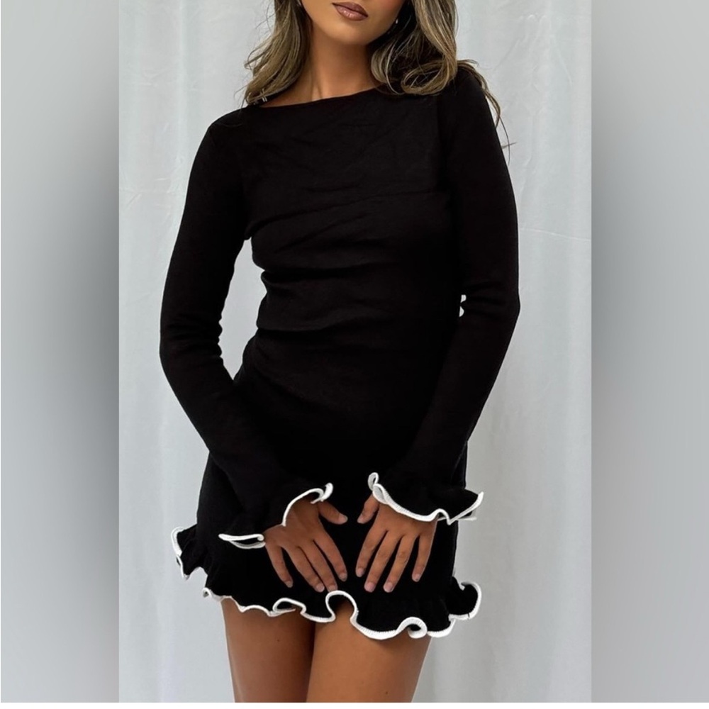 Elegant Black Ruffle Hem Mini Dress